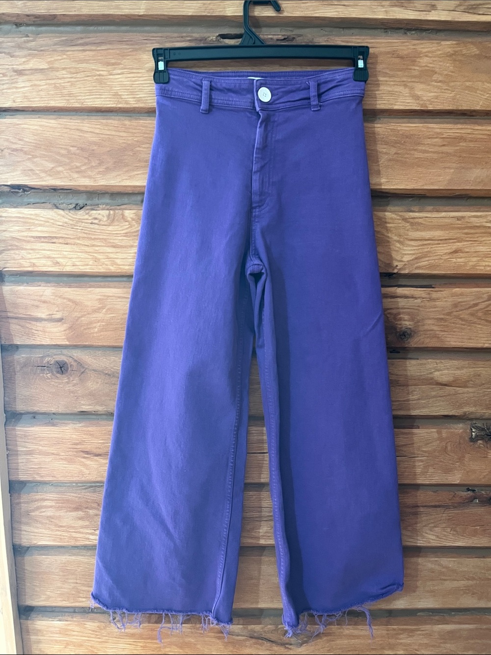 Zara Purple Wide-Leg Frayed Hem Jeans